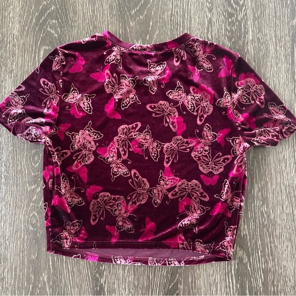 Urban Outfitters Renewal Plum Purple Butterfly Velvet Crop Top - Picture 2 of 8